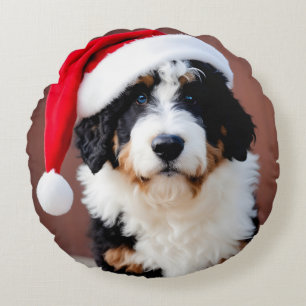 Bernedoodle Weihnachten Rundes Kissen