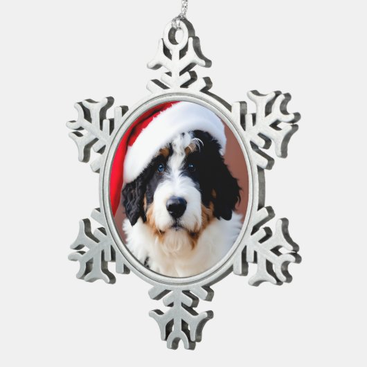 Bernedoodle Weihnachten Schneeflocken Zinn-Ornament (Rechts)