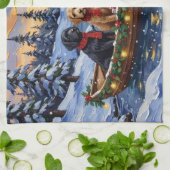 Bernedoodle Weihnachtsboot Feiertag Geschirrtuch (Gefaltet)
