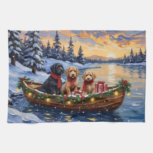 Bernedoodle Weihnachtsboot Feiertag Geschirrtuch (Horizontal)