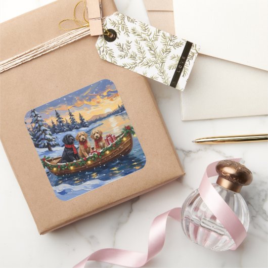 Bernedoodle Weihnachtsboot-Feiertag Quadratischer Aufkleber (Schenken)