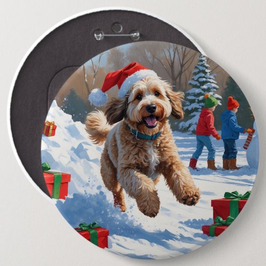 Bernedoodle Weihnachtsfest Schnee Szene Button (Vorne & Hinten)