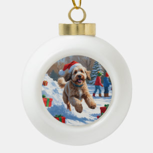 Bernedoodle Weihnachtsfest Schnee Szene Keramik Kugel-Ornament