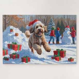 Bernedoodle Weihnachtsfest Schnee Szene Puzzle