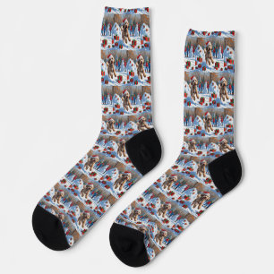Bernedoodle Weihnachtsfest Schnee Szene Socken