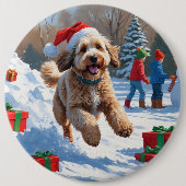 Bernedoodle Weihnachtsfest Schneeszene Button (Vorderseite)