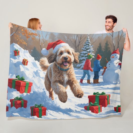 Bernedoodle Weihnachtsfest Schneeszene Fleecedecke (Beispiel)