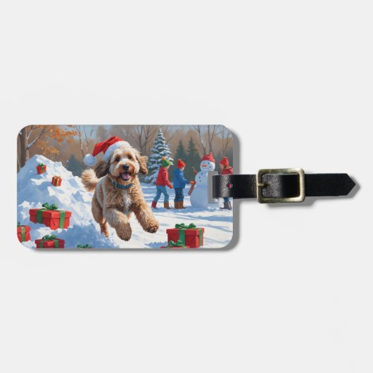 Bernedoodle Weihnachtsfest Schneeszene Gepäckanhänger (Vorderseite horizontal)