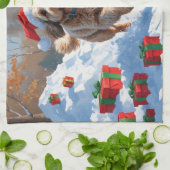 Bernedoodle Weihnachtsfest Schneeszene Geschirrtuch (Gefaltet)