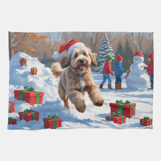 Bernedoodle Weihnachtsfest Schneeszene Geschirrtuch (Horizontal)