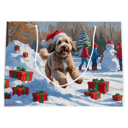 Bernedoodle Weihnachtsfest Schneeszene Große Geschenktüte (Vorderseite)