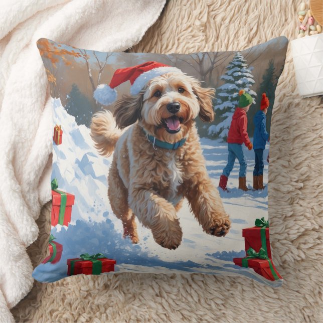 Bernedoodle Weihnachtsfest Schneeszene Kissen (Decke)
