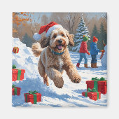 Bernedoodle Weihnachtsfest Schneeszene Magnet (Vorne)