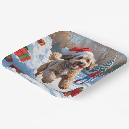 Bernedoodle Weihnachtsfest Schneeszene Pappteller (Gewinkelt)