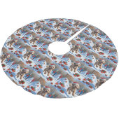 Bernedoodle Weihnachtsfest Schneeszene Polyester Weihnachtsbaumdecke (Schrägansicht)
