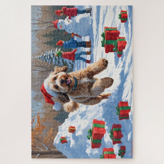 Bernedoodle Weihnachtsfest Schneeszene Puzzle (Vertikal)
