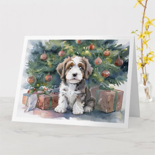 Bernedoodle Weihnachtskarte Karte (Gelbe Blume)