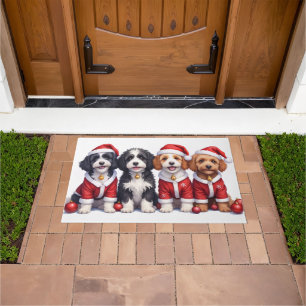 Bernedoodle-Weihnachtskleid mit Santa-Hut Fußmatte
