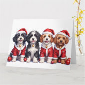 Bernedoodle-Weihnachtskleid mit Santa-Hut Karte (Gelbe Blume)