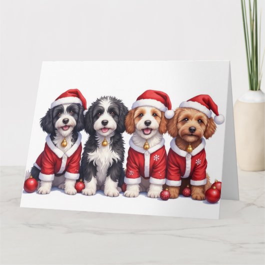 Bernedoodle-Weihnachtskleid mit Santa-Hut Karte (Vorderseite)
