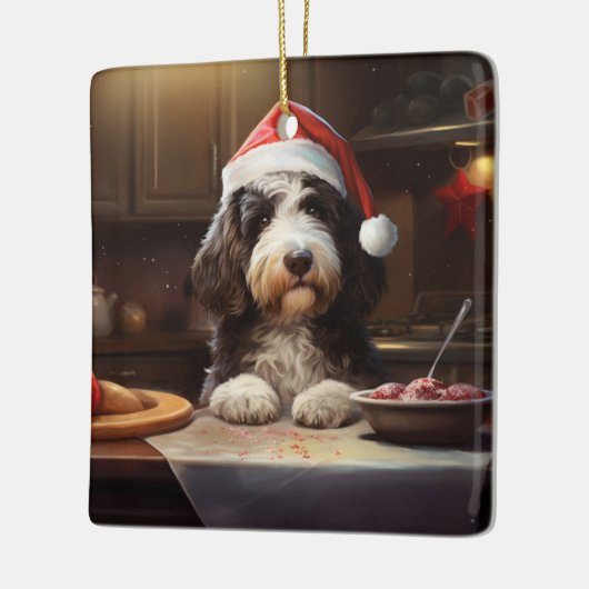 Bernedoodle Weihnachtskost Feiertag Keramikornament (Links)