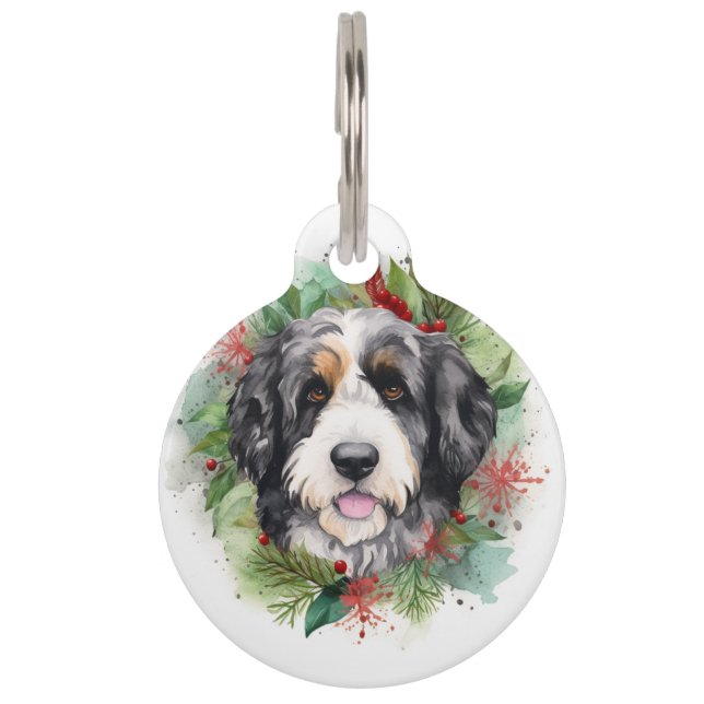 Bernedoodle Weihnachtsmann Festliche Jungfrau Haustiermarke (Vorderseite)