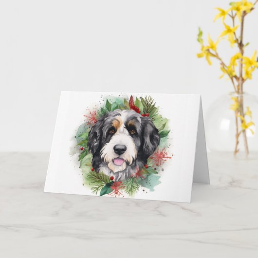 Bernedoodle Weihnachtsmann Festliche Jungfrau Karte (Gelbe Blume)