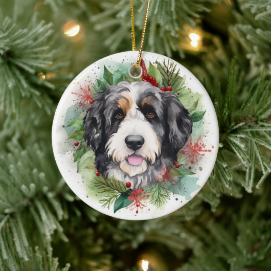 Bernedoodle Weihnachtsmann Festliche Jungfrau Keramik Ornament (Baum)