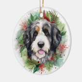 Bernedoodle Weihnachtsmann Festliche Jungfrau Keramik Ornament (Links)