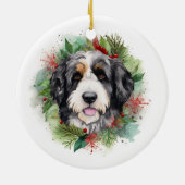 Bernedoodle Weihnachtsmann Festliche Jungfrau Keramik Ornament (Hinten)
