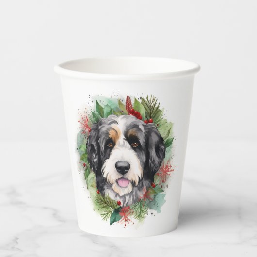 Bernedoodle Weihnachtsmann Festliche Jungfrau Pappbecher (Vorderseite)