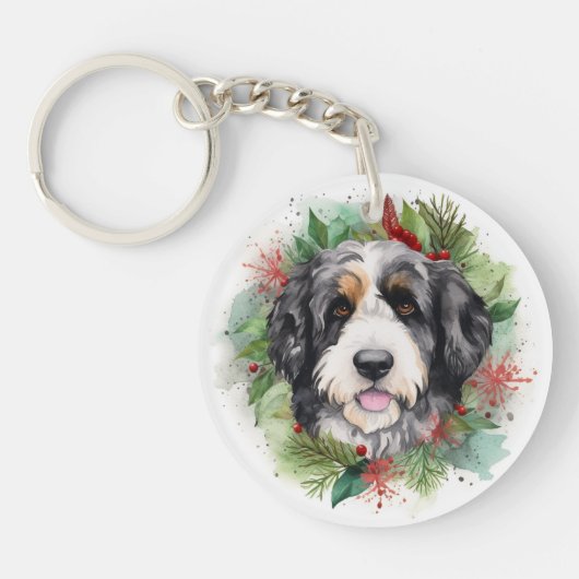 Bernedoodle Weihnachtsmann Festliche Jungfrau Schlüsselanhänger (Vorderseite)