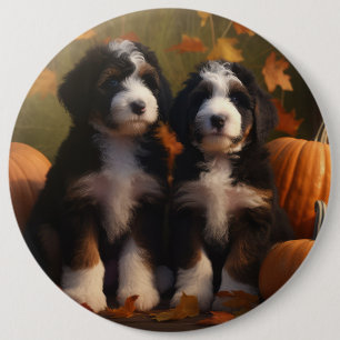 Bernedoodle-Welpe Herbstfreude Kürbis Button