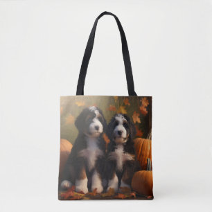 Bernedoodle-Welpe Herbstfreude Kürbis Tasche