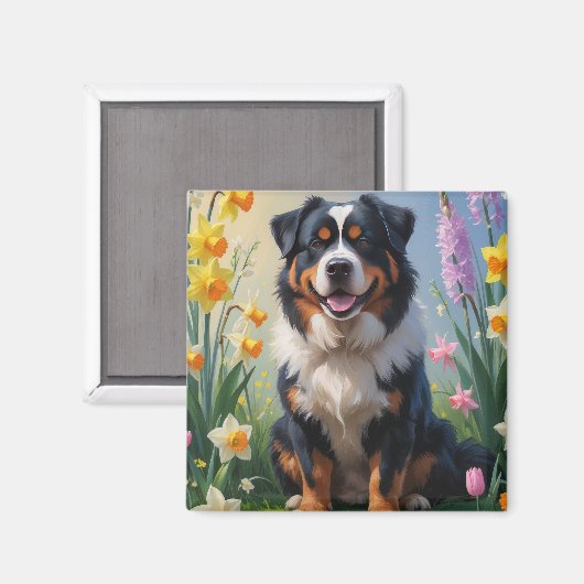 Berner Berg Frühlingsblumen Malerei Magnet (Vorderseite/Rückseite)