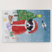 Berner Berghund im Schnee mit Weihnachtsbaum Puzzle (Horizontal)