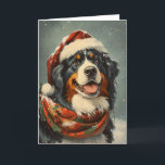 Berner Berghund personalisiert Weihnachten<br><div class="desc">Feiern Sie die festliche Jahreszeit mit herzlichen Wünschen und einer Touch von kaninischem Charme. Diese Weihnachtskarte zeigt eine liebenswerte Illustration eines Berner Hundes, mit festlichem Bogen geschmückt, inmitten einer schneebedeckten Winterlandschaft eingebettet. Der sanfte Ausdruck des Hundes fängt das herzerwärmende Wesen der Ferien ein und macht ihn zu einem angenehmen Gruß...</div>