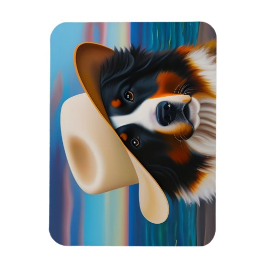 Berner Hund am Strand Magnet (Vertikal)