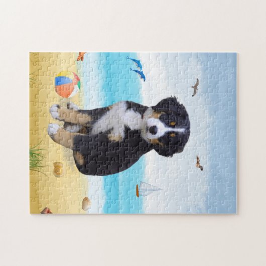 Berner Hund am Strand Puzzle (Horizontal)