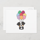 Berner Hund fliegt mit farbenfrohen Balloons Postkarte (Vorne/Hinten)