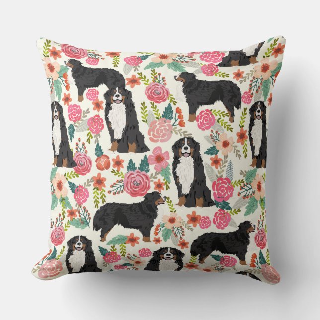 Berner Hund Florals Kissen (Vorderseite)