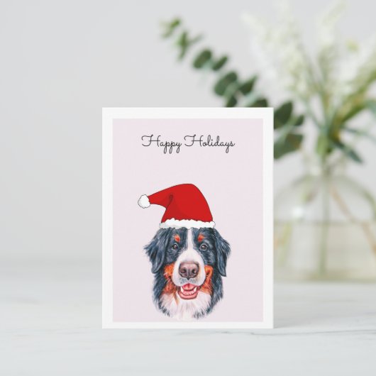 Berner Hund mit Weihnachtsmannmütze Card (Stehend Vorderseite)