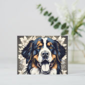 Berner Hund und Blume Postkarte (Stehend Vorderseite)