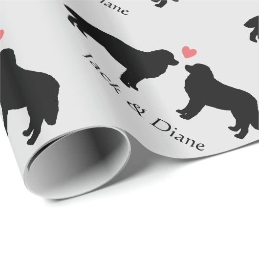 Berner Hunde Hochzeit mit eigenem Text Geschenkpapier (Rolleneckpunkt)