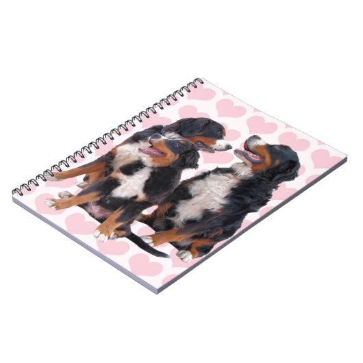Berner Hunde mit rosa Herzen Notizblock (Linke Seite)