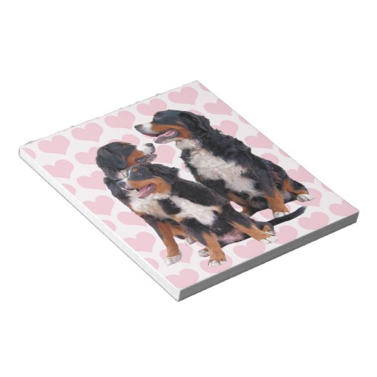 Berner Hunde mit rosa Herzen Notizblock (angewinkelt)