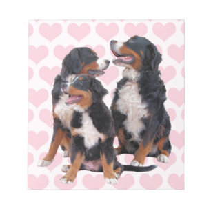 Berner Hunde mit rosa Herzen Notizblock