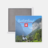 Berner Oberland Landschaft, Schweiz mit Flagge Magnet (Vorderseite/Rückseite)