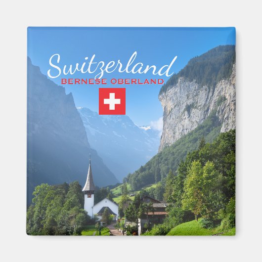 Berner Oberland Landschaft, Schweiz mit Flagge Magnet (Vorne)