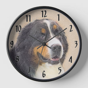 Berner Sennenhund 2 Gemälde - Originale Hundekunst Uhr